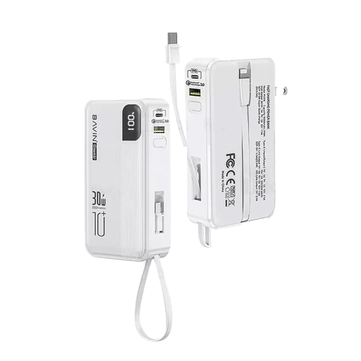 پاوربانک باوین مدل Bavin PC018S Fast Charge ظرفیت 10000 میلی‌آمپر ساعت (توان 30 وات)