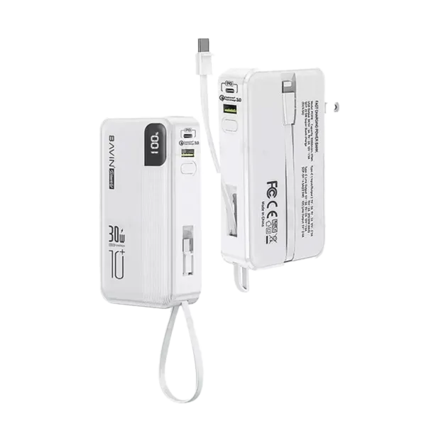 پاوربانک باوین مدل Bavin PC018S Fast Charge ظرفیت 10000 میلی‌آمپر ساعت (توان 30 وات) - قیمت 1,790,000 تومان   - امتیاز 5.0 